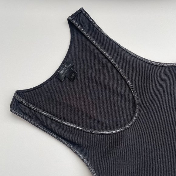 Express Ladies Ribbed L Tank Top Black w Metallic Silver Trim Stitching - Picture 8 of 11